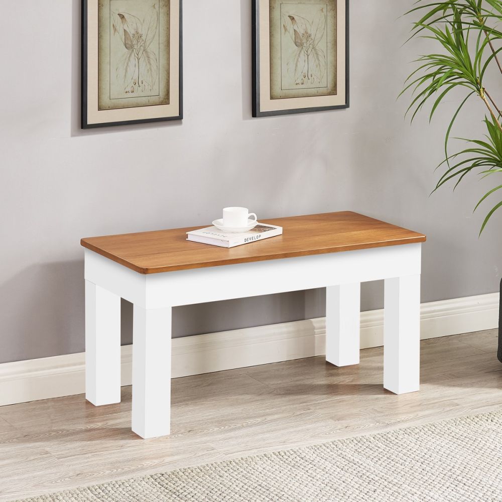 36" Bench; Acacia & White