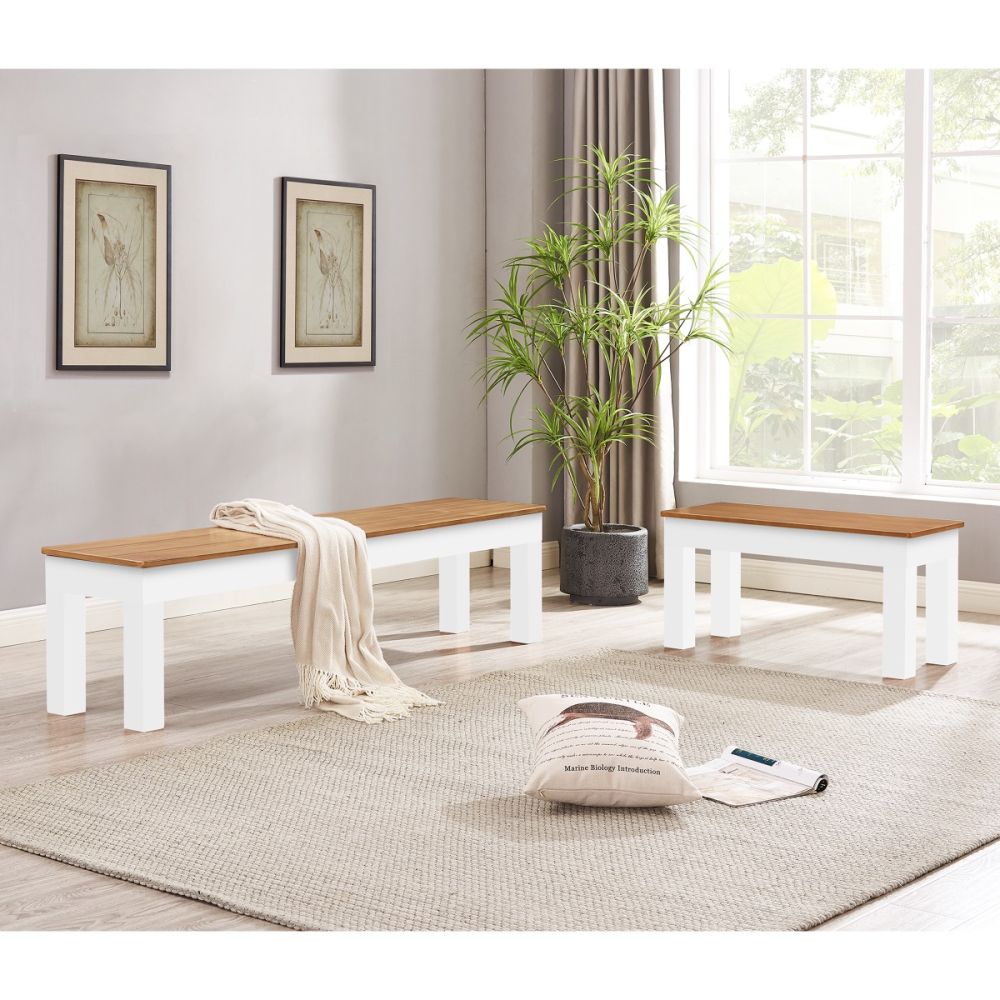 36" Bench; Acacia & White