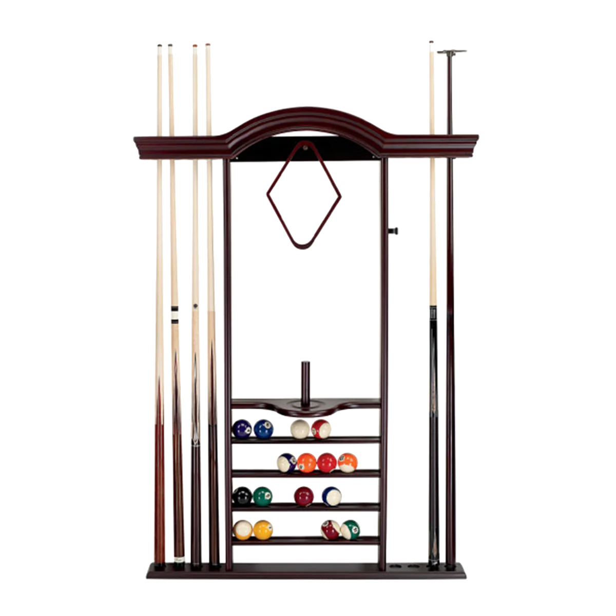 7-Cue Wall Rack w/ Bridge & Short Cue Clip