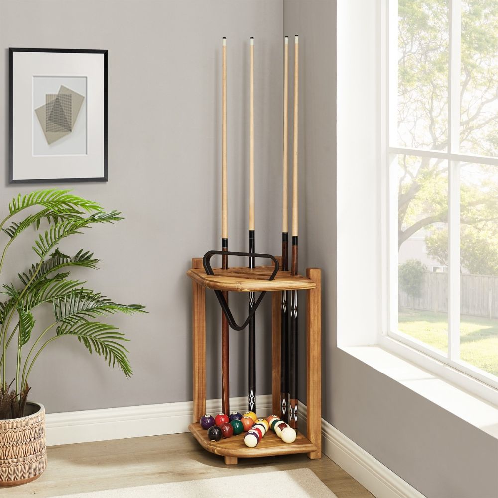 Double Thick Corner Cue Rack, Acacia