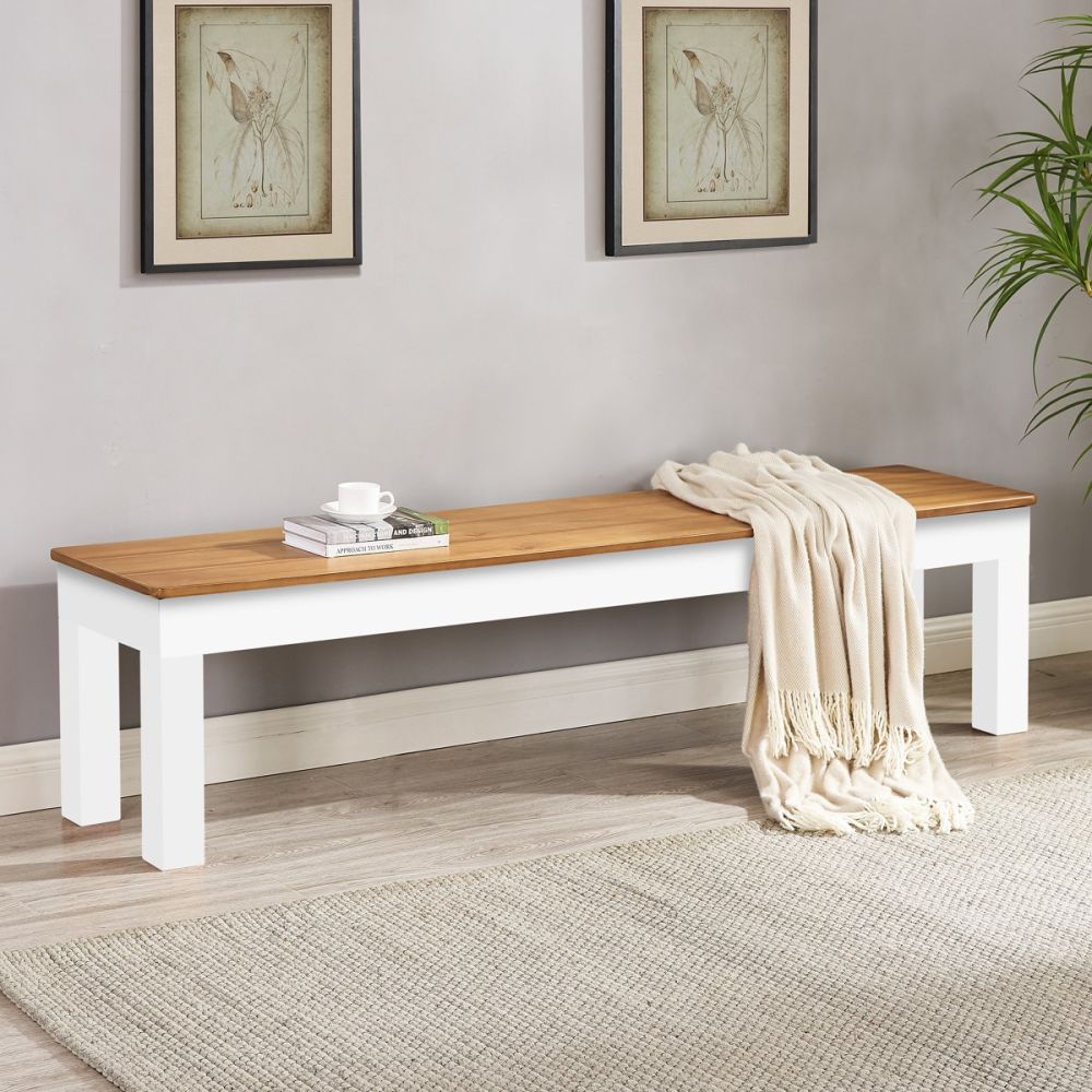 76" Storage Bench; Acacia & White