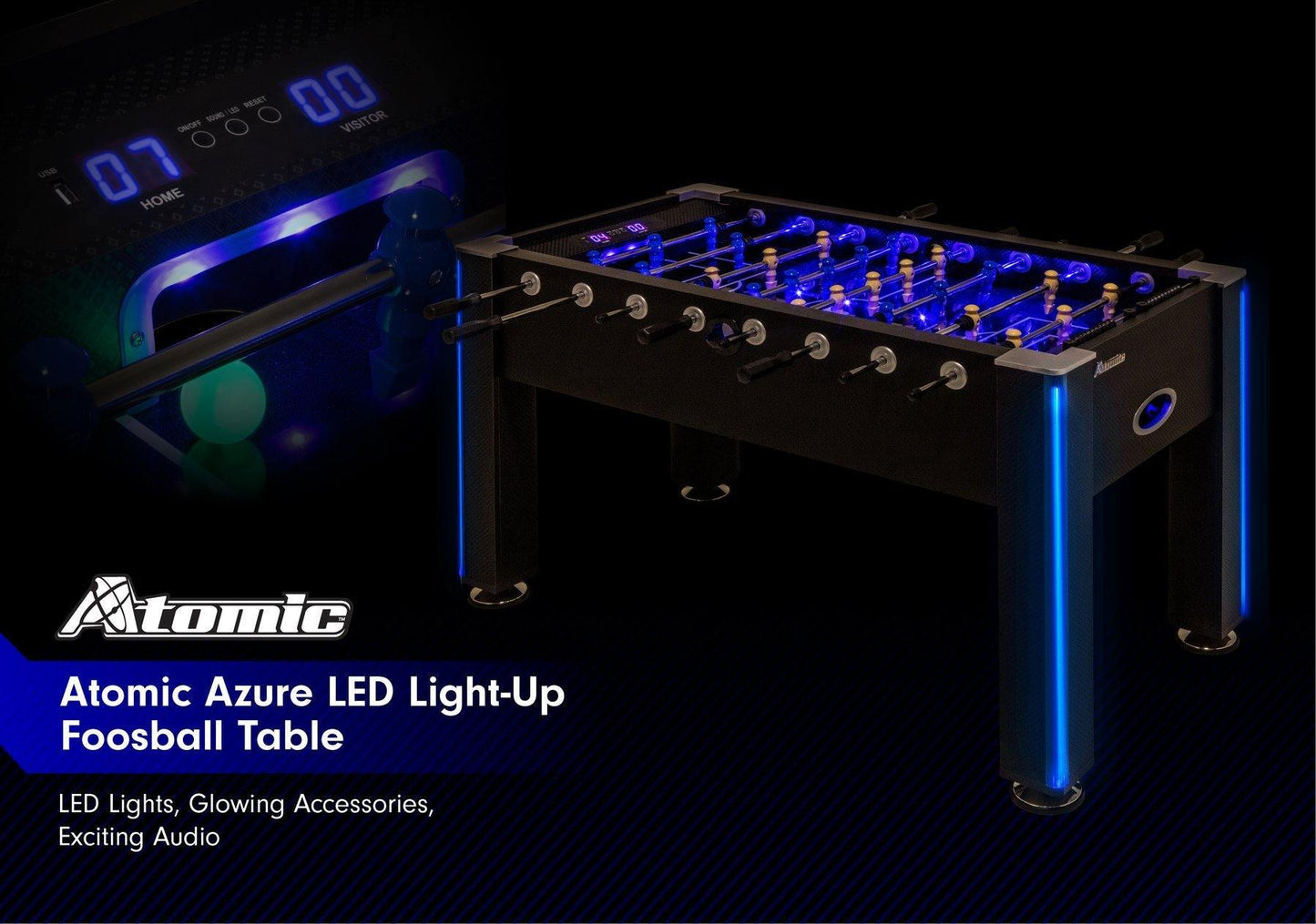 Atomic Azure 56" Light Up Foosball LED Table